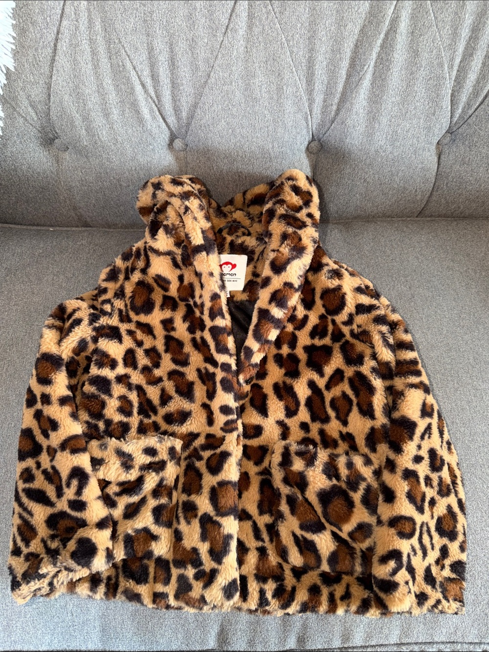 Appaman Leopard Faux Fur Hooded Coat - Brown & Black